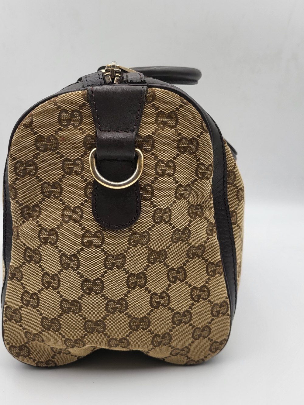 GUCCIMonogram Selleria Calfskin Vintage Web Medium Boston Brown, Auth. w/COA.. - Picture 4 of 16